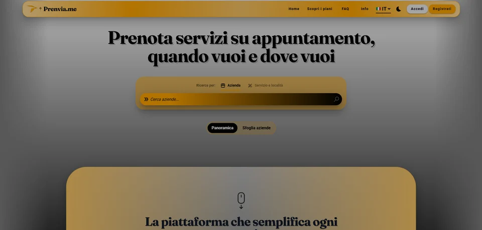 Anteprima dell'interfaccia della piattaforma Prenvia per la gestione delle prenotazioni.
